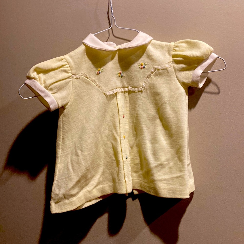 Vintage early 1970s size 12T yellow dress. Small stain noted in the picture